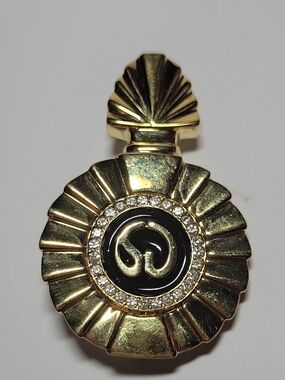 Vintage St. John's Bay Gold-Tone Brooch with Black Enamel and Crystals